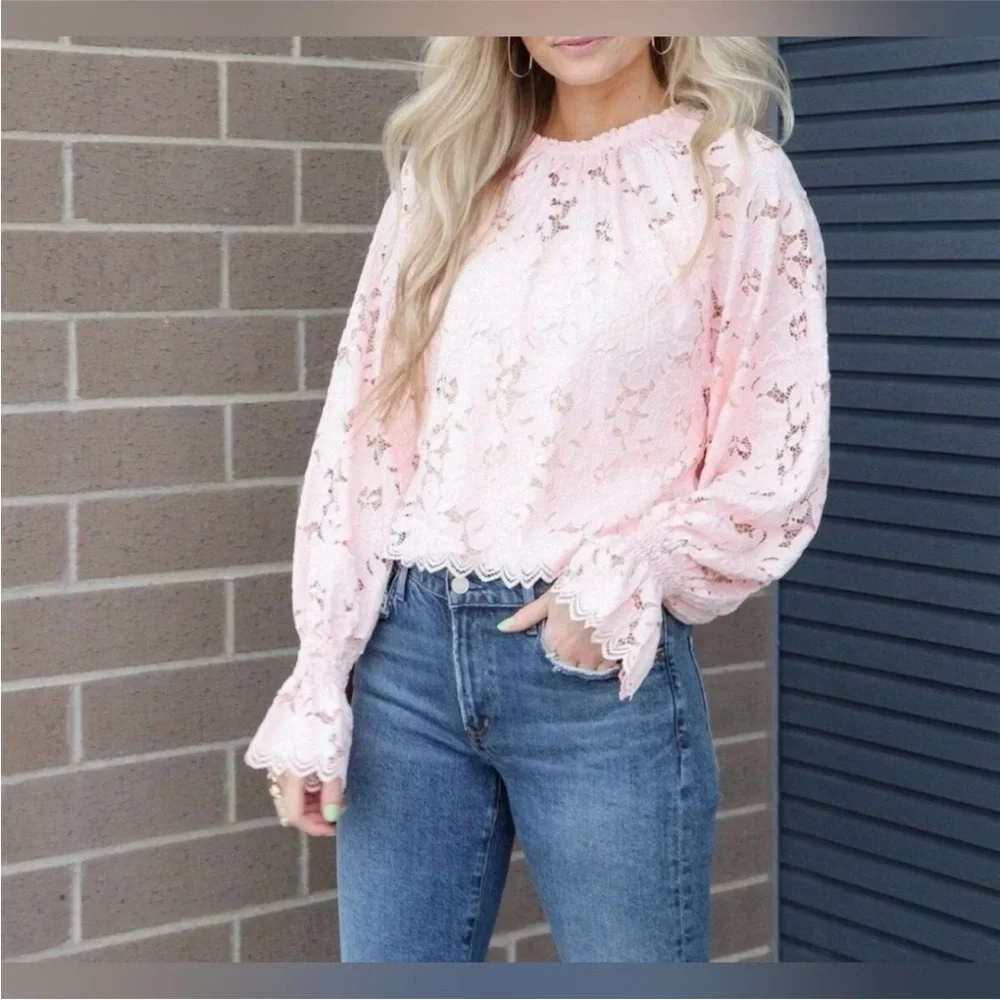 Free People Ballet Pink Olivia Lace Top Blouse
